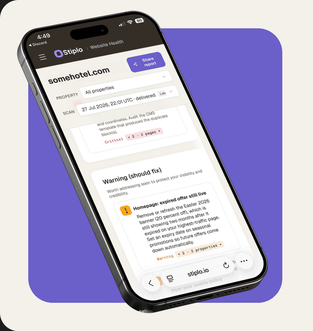 Phone showing a Stiplo report of an expired homepage offer