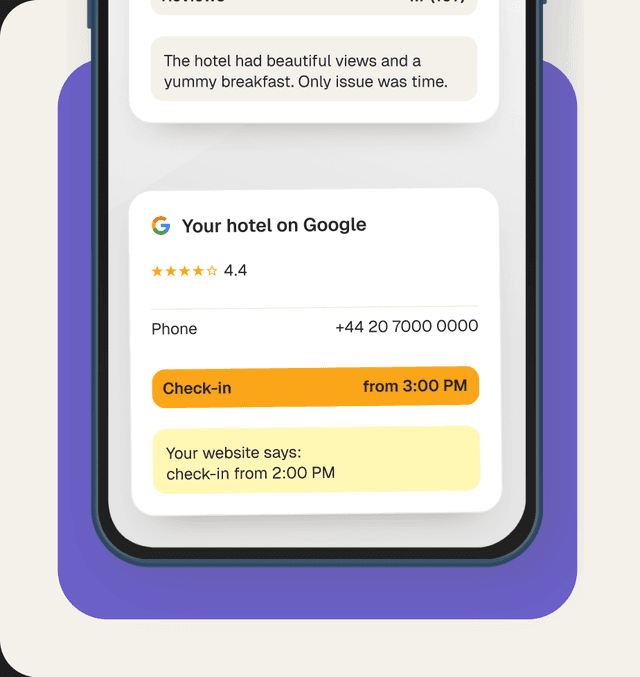 Google listing on a phone with a check-in time that disagrees with the website