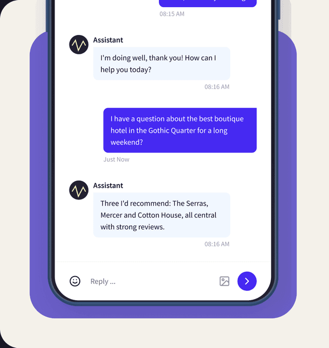 AI assistant chat recommending three competitor hotels