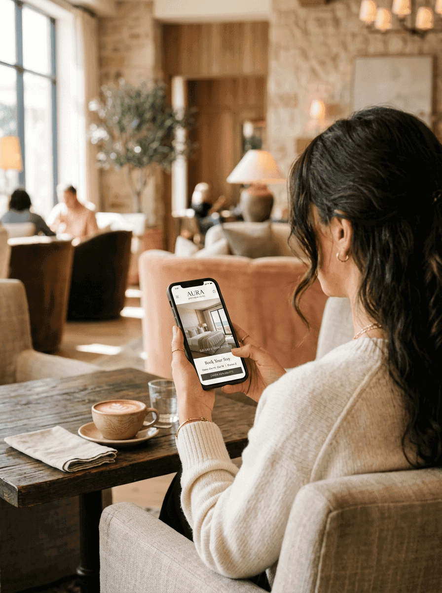 A guest browsing a hotel website on their phone