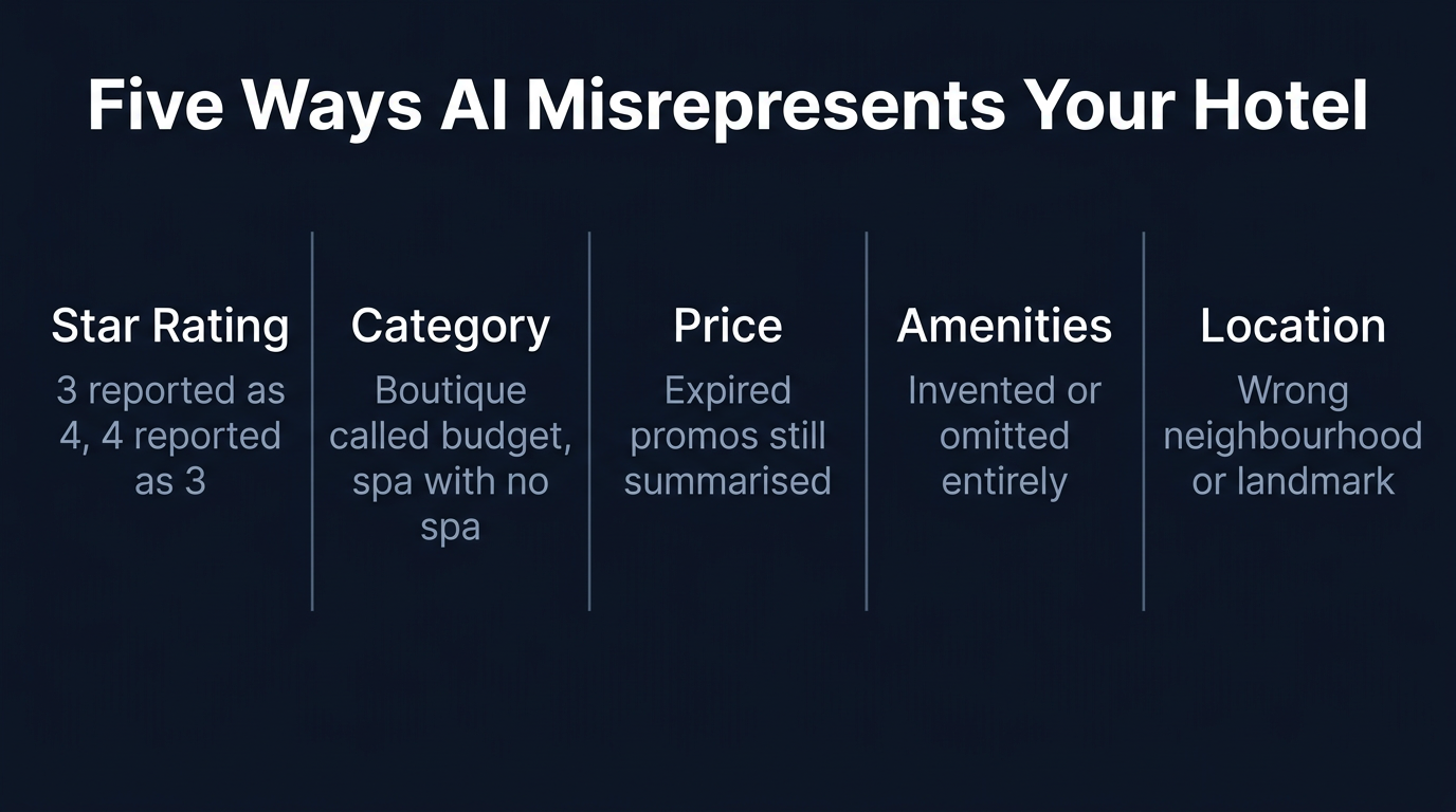 Five ways AI misrepresents hotels: star rating, category, price, amenities, location
